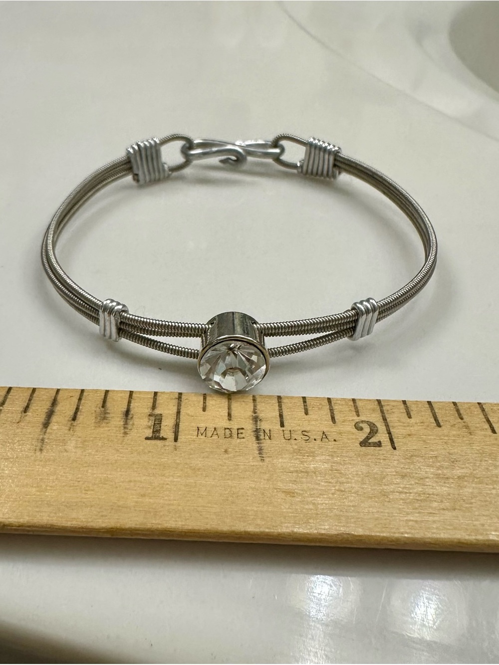 Silver-Tone Clear Crystal Wire Bangle Bracelet